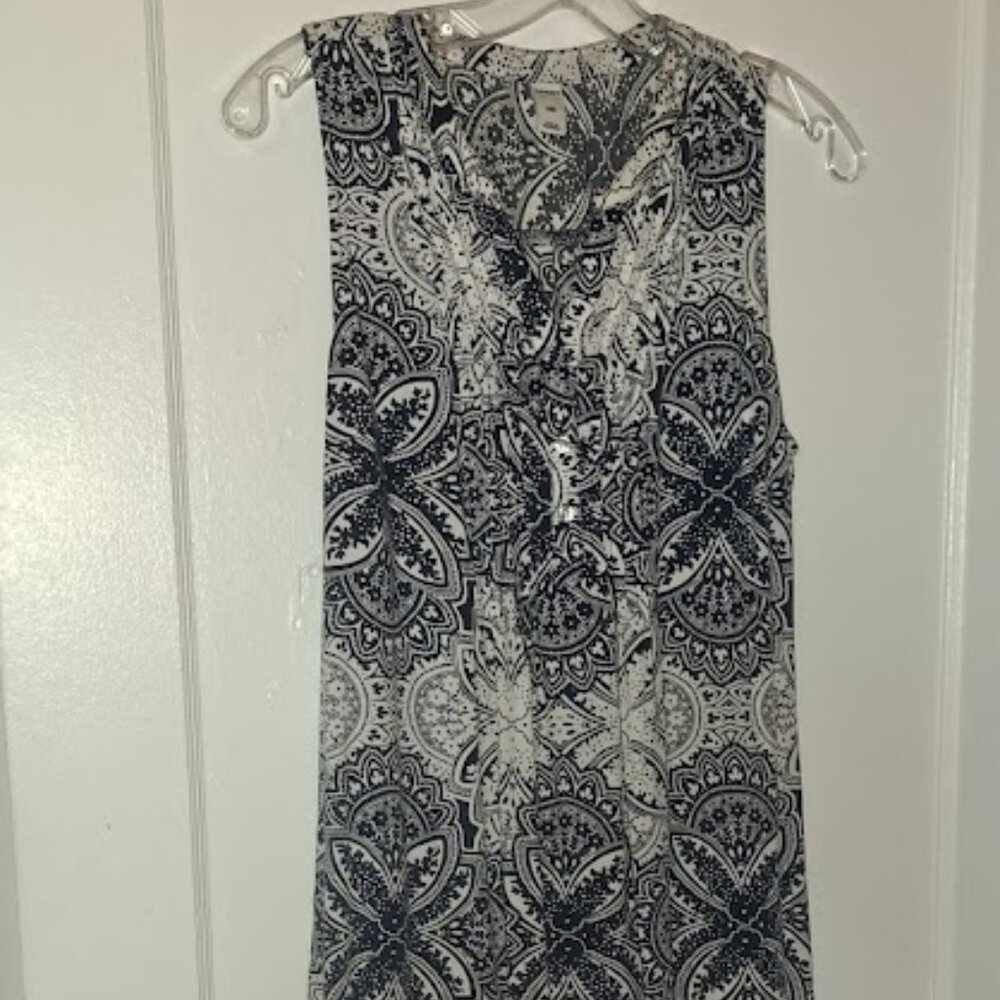 Old Navy Blue & White Geometric Print V neck Sleeveless Tunic Dress Size Small